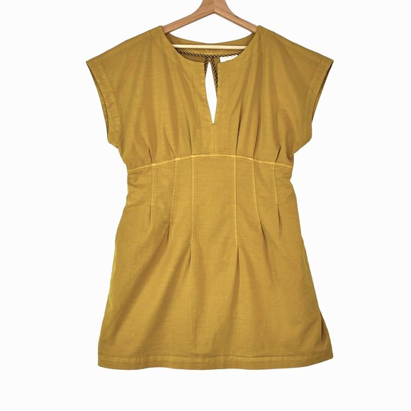 Anthropologie Dresses & Skirts - Anthropologie Maeve Corset Shift Dress Sz 14 Flutter Sleeves V Neck Yellow Mini